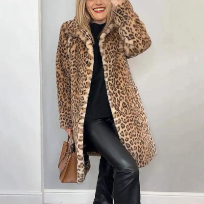 💖 Chaqueta de Estampado de Leopardo de Mediano Largo para Mujer