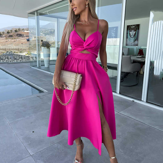 🌴☀️Vestido de tirantes finos con abertura alta para mujer 👗💖