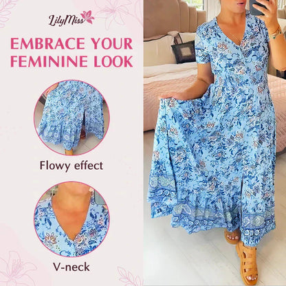 (💃Oferta especial - 40 % de descuento🔥) Vestido con estampado floral y cuello en V
