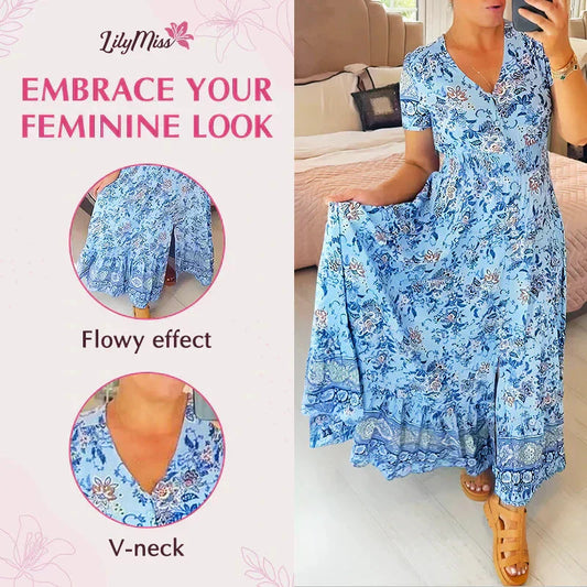 (💃Oferta especial - 40 % de descuento🔥) Vestido con estampado floral y cuello en V