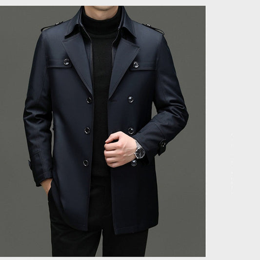 Abrigo trench de longitud media para hombres con forro interior desmontable - ENVÍO GRATIS