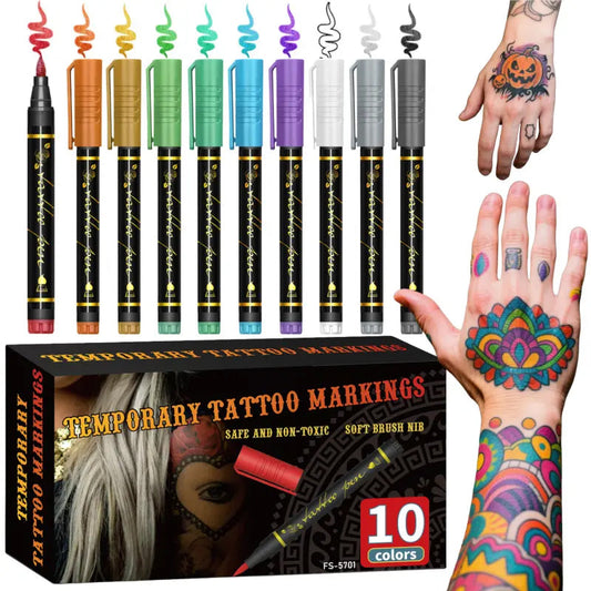 🎨 Set de Marcadores para Tatuajes Temporales de 10 Colores 🌈