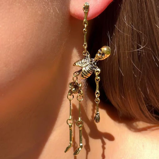 🎅 Preventa de Halloween 🎁 Pendientes largos colgantes con esqueleto articulado