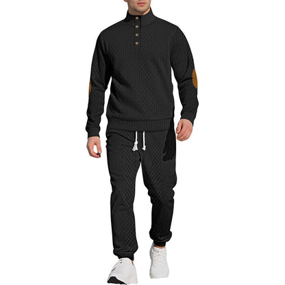 🔥Free Shipping🔥Casual Jacquard Set: Stand Collar Top + Elastic Cuff Pants – Rich Jacquard Texture & Elegant Neckline, Daily Wear Essential!