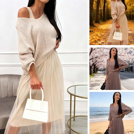 🎅Christmas Specials 50% OFF🎁Elegant Knit Sweater & Tulle Skirt Set🚀Free Shipping