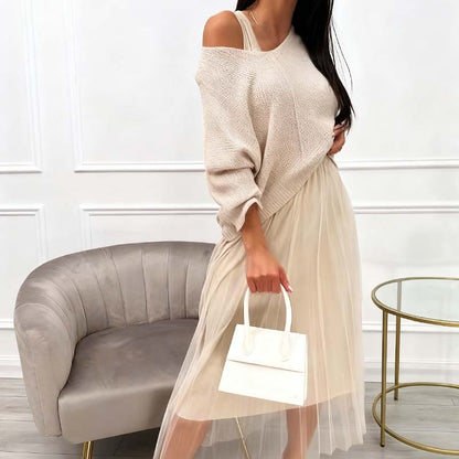 🎅Christmas Specials 50% OFF🎁Elegant Knit Sweater & Tulle Skirt Set🚀Free Shipping