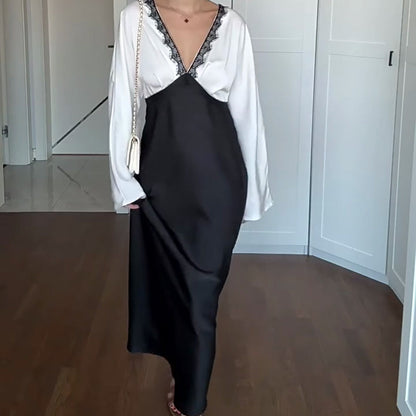 🔥Christmas offer - 50%OFF🔥Women's Lace Long Sleeve Patchwork Elegant Dress🚀Free Shipping