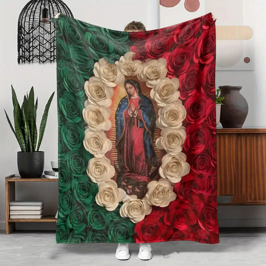🔥40% discount while supplies last!🌷Virgin Mary & Roses Flannel Throw Blanket