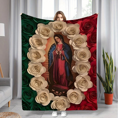 🔥40% discount while supplies last!🌷Virgin Mary & Roses Flannel Throw Blanket