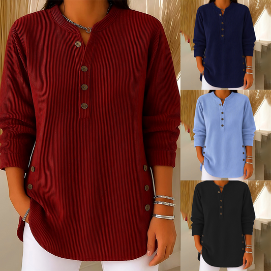 🧥2025 New Minimalist Top❄️Women's Button-Up Corduroy Henley Tops