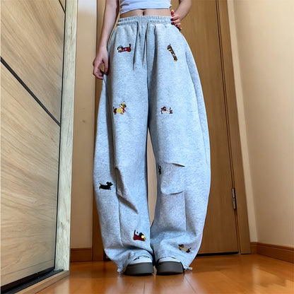 👖Embroidery Puppy Baggy Barrel Drawstring Sweatpants🐕‍🦺🚀Free Shipping
